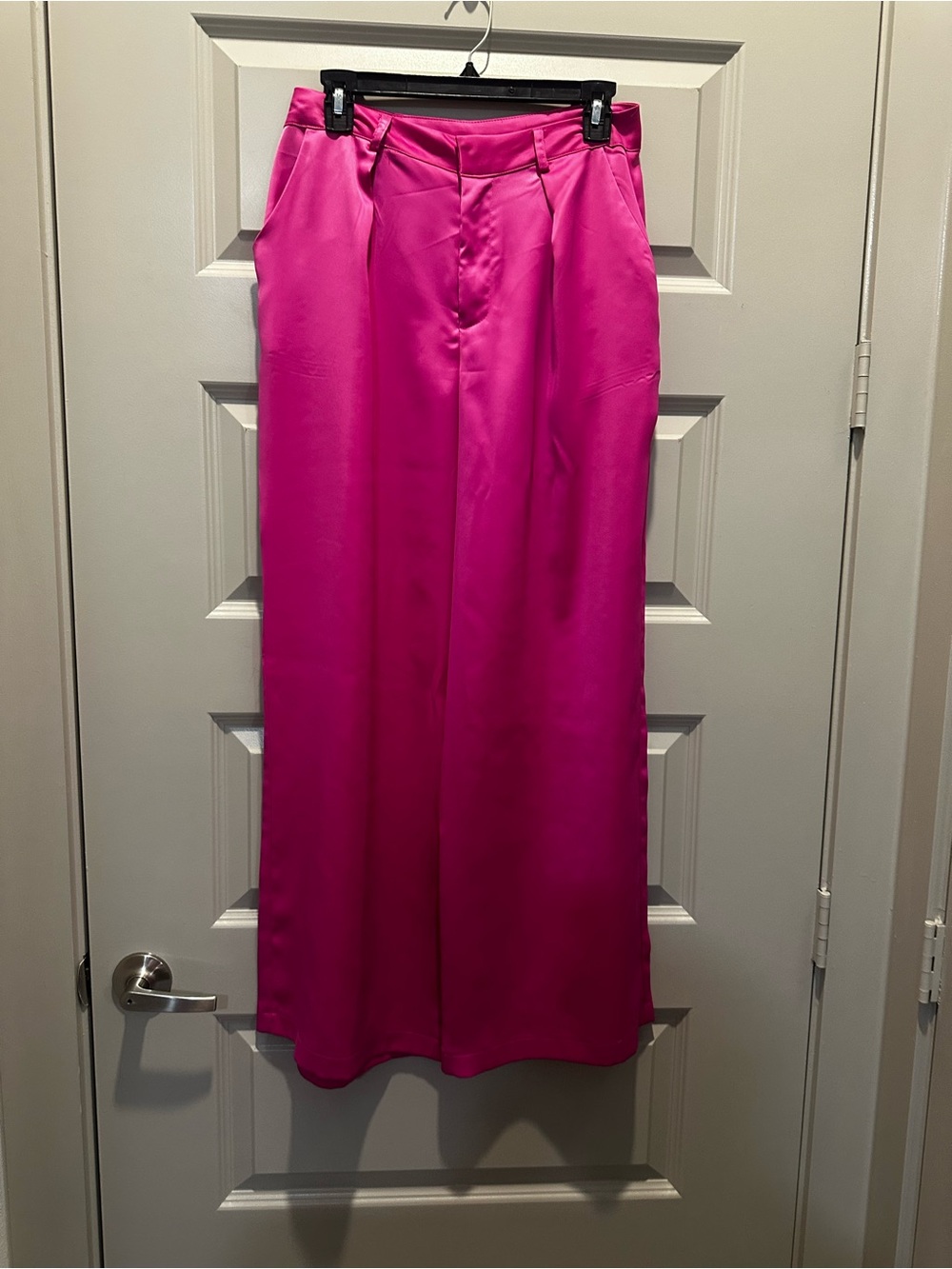 Hot Pink Satin Two-Piece Blazer and Skirt Set - Picture 5 of 9